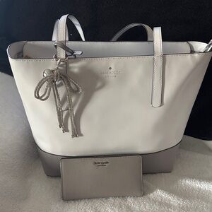 kate spade Cream and Gray Tote Bag, W Kate Spade Wallet NWOT